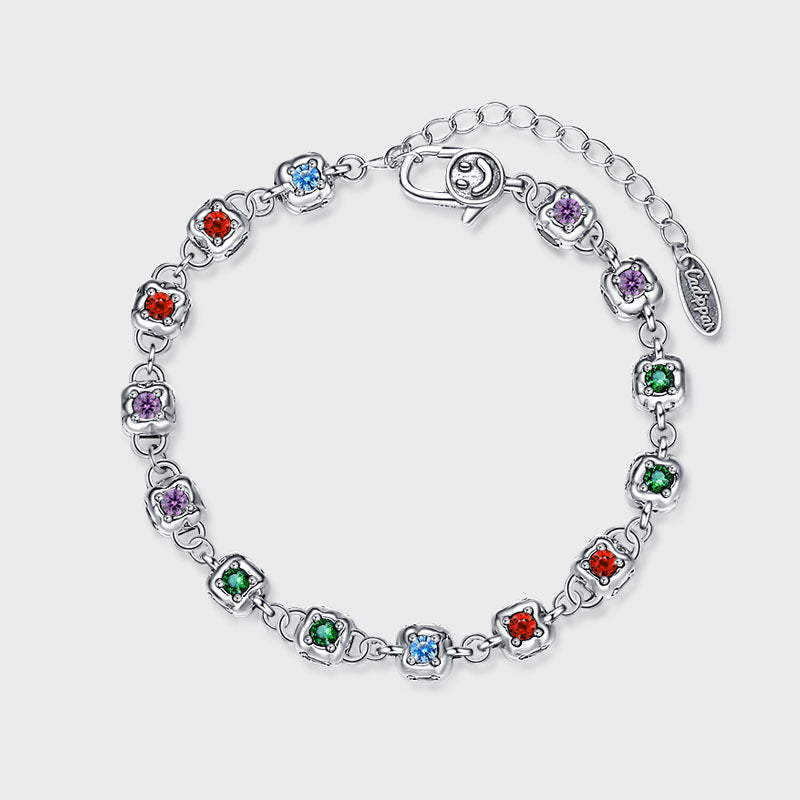 Rainbow Zirconium Dice Bracelet in S925 Sterling Silver | Elvarina