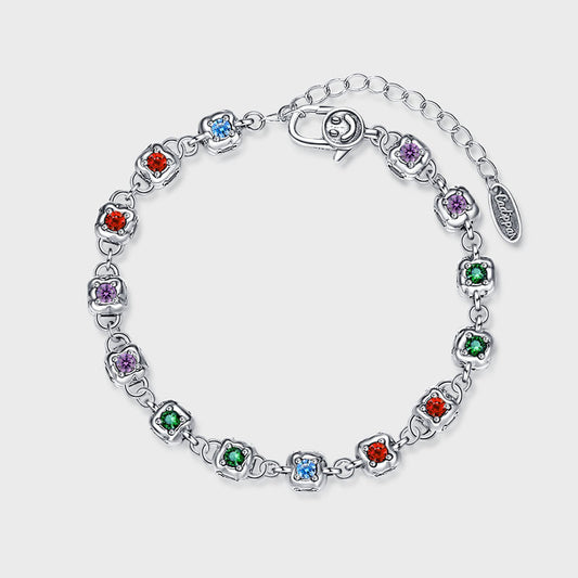 Rainbow Zirconium Dice Bracelet in S925 Sterling Silver | Elvarina