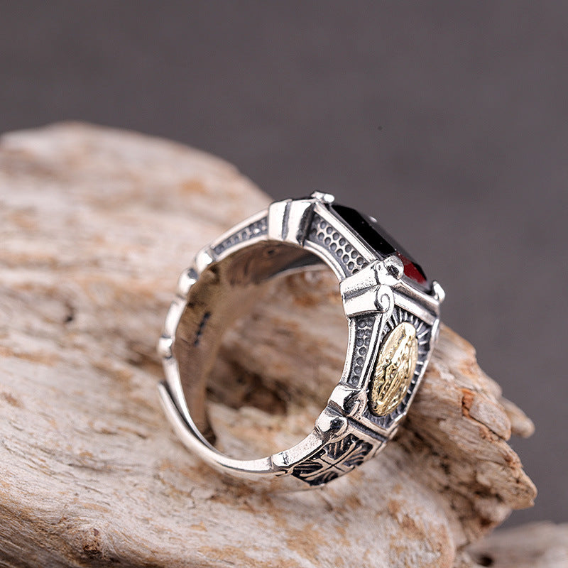 925 Silver Black Onyx Virgin Mary Ring | Adjustable | Elvarina