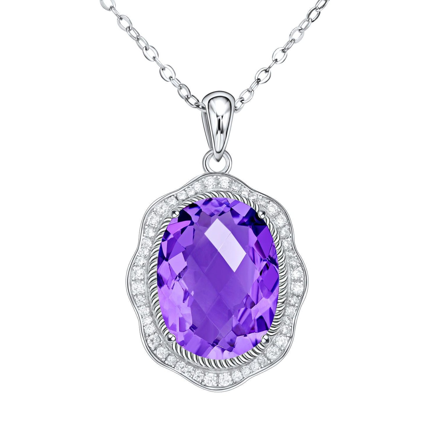 Luxury Natural Amethyst Pendant Necklace in S925 Silver | Elvarina
