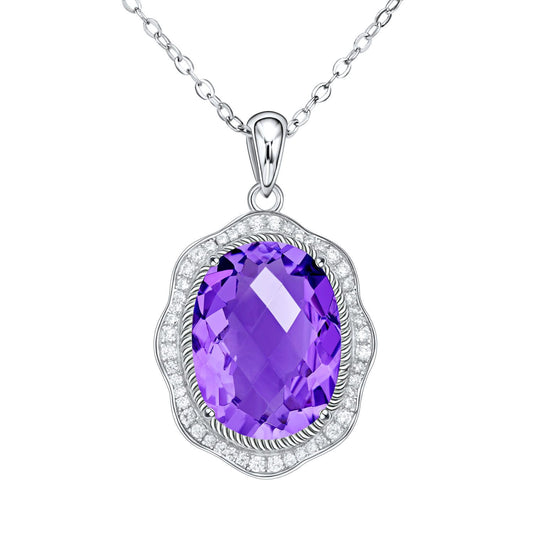 Luxury Natural Amethyst Pendant Necklace in S925 Silver | Elvarina