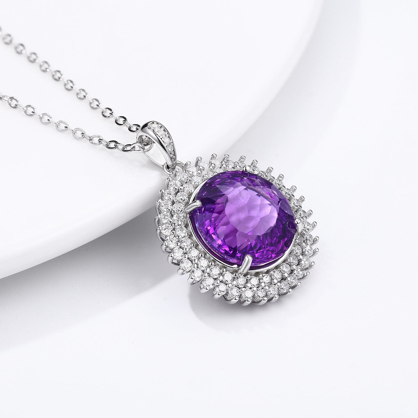 Natural Amethyst Bird's Nest Cut Necklace in S925 Silver | Elvarina