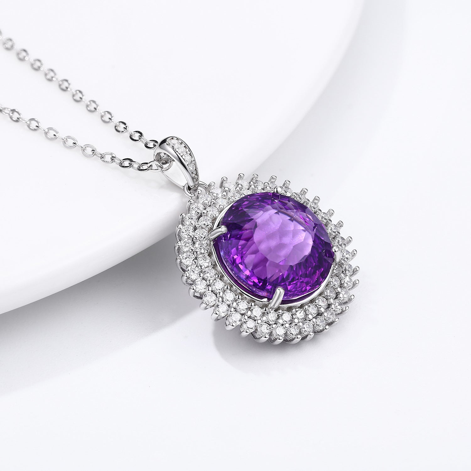 Natural Amethyst Bird's Nest Cut Necklace in S925 Silver | Elvarina