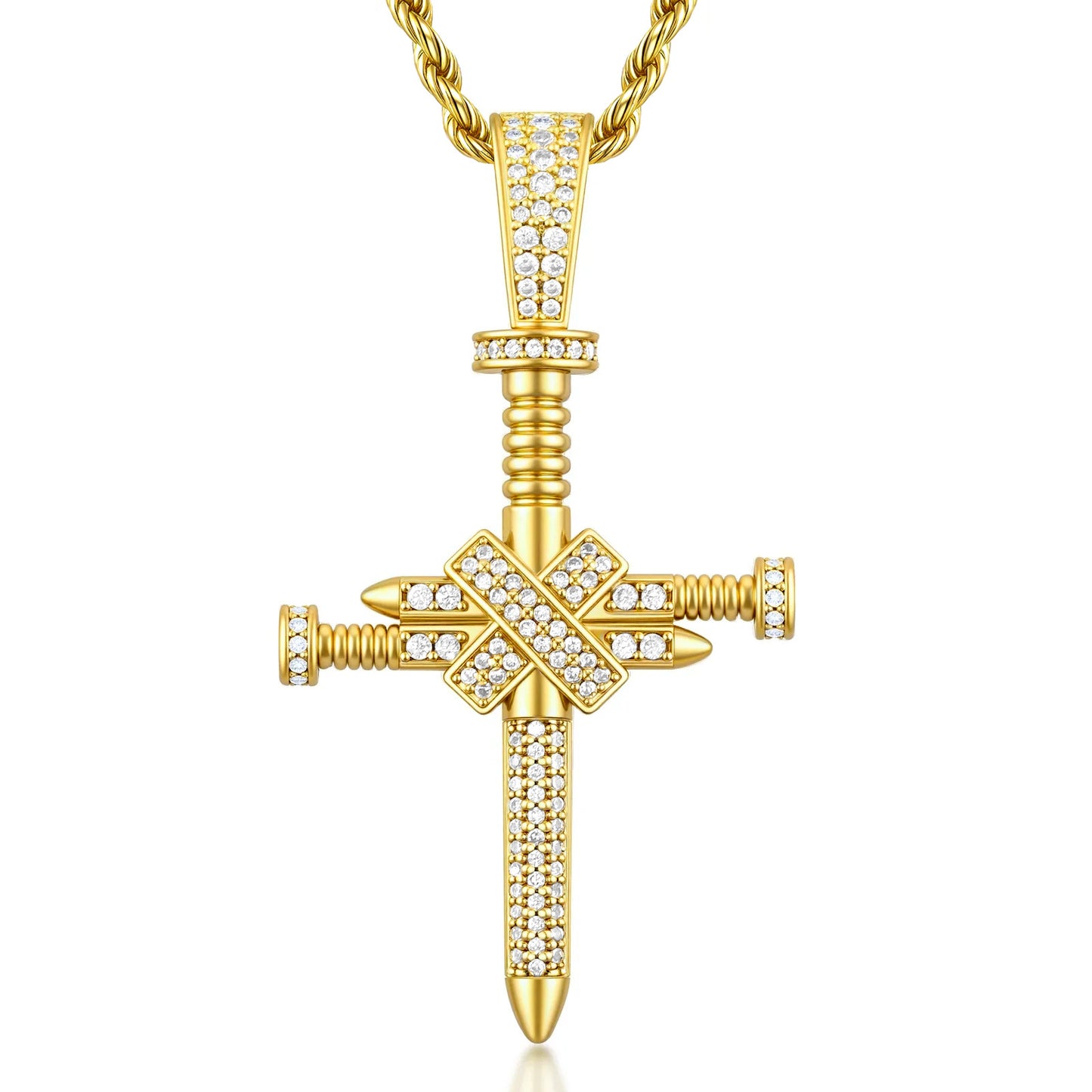 Full Zircon Nail Cross Necklace – Punk | Elvarina