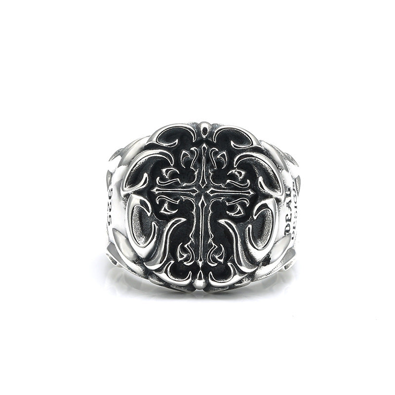 925 Silver Heavy Industry Cross Ring for Men | Elvarina