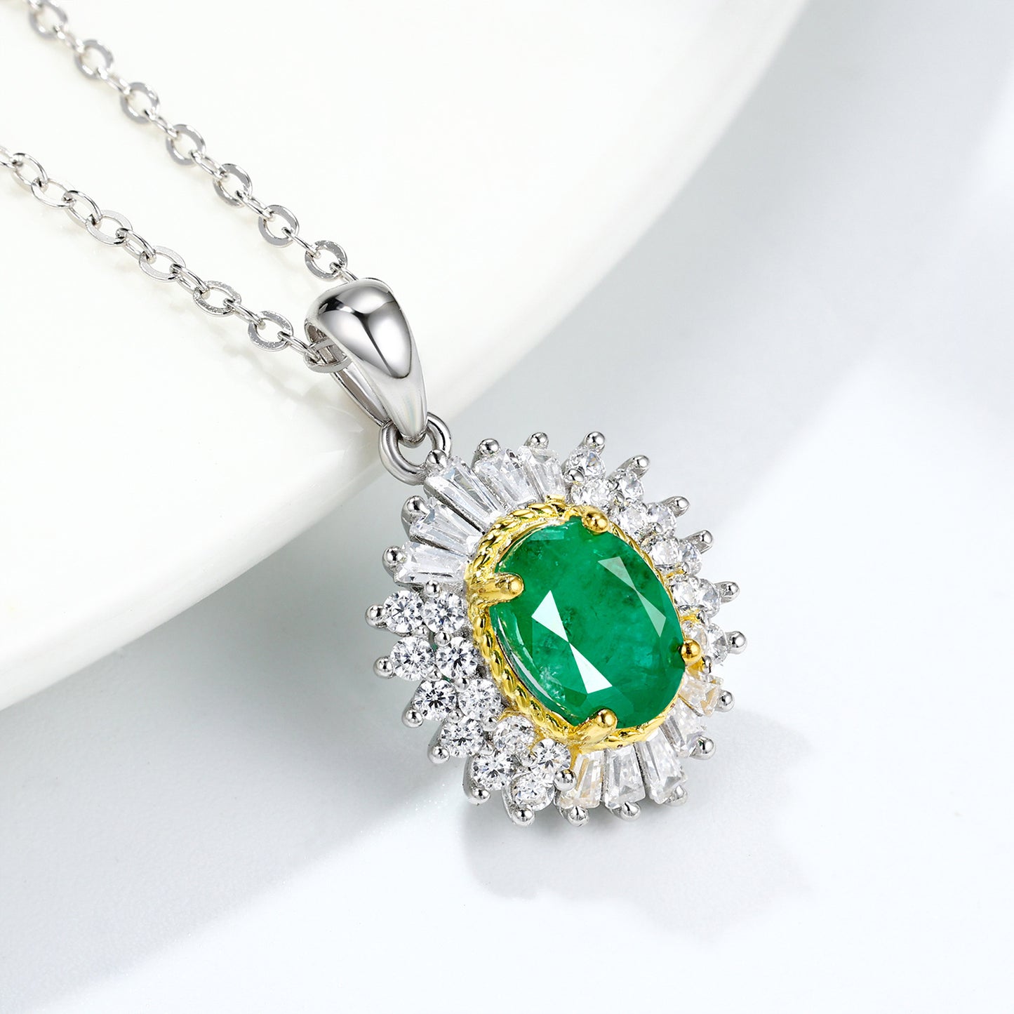 Natural Emerald Pendant Necklace | S925 | Elvarina