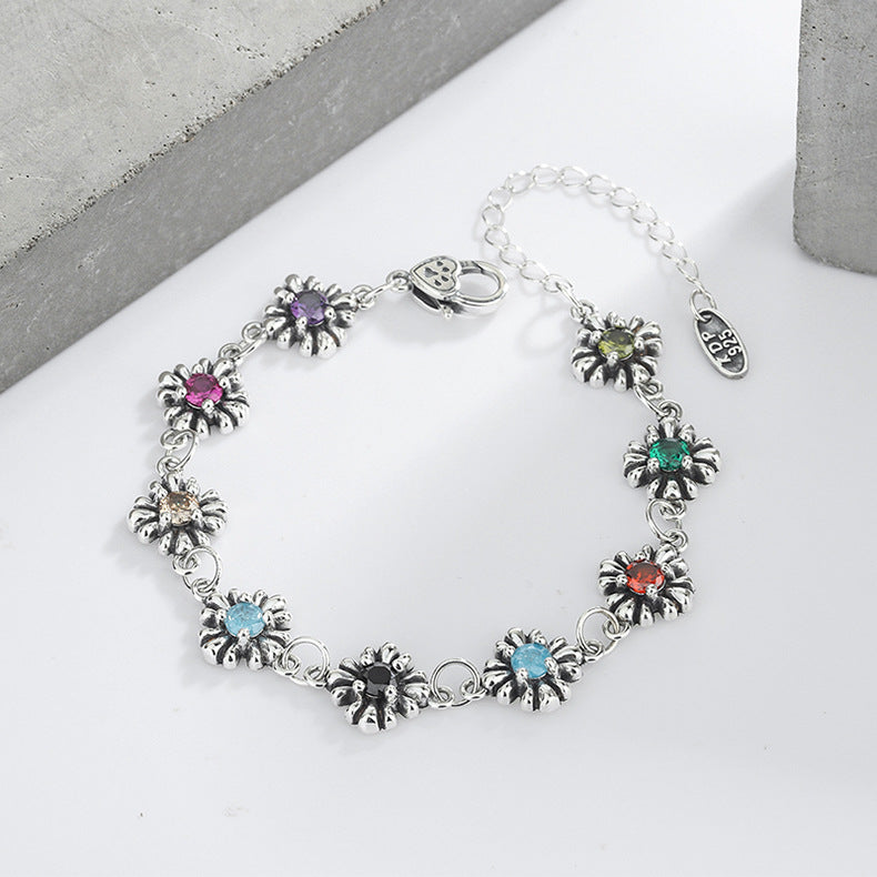 Antique Daisy Diamond Bracelet in 925 Sterling Silver | Elvarina