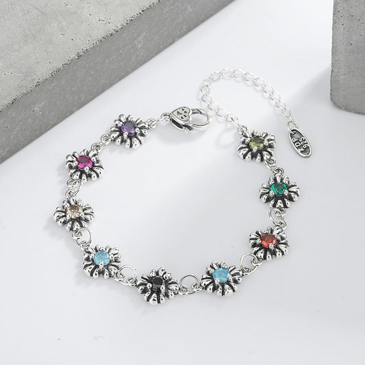 Antique Daisy Diamond Bracelet in 925 Sterling Silver | Elvarina