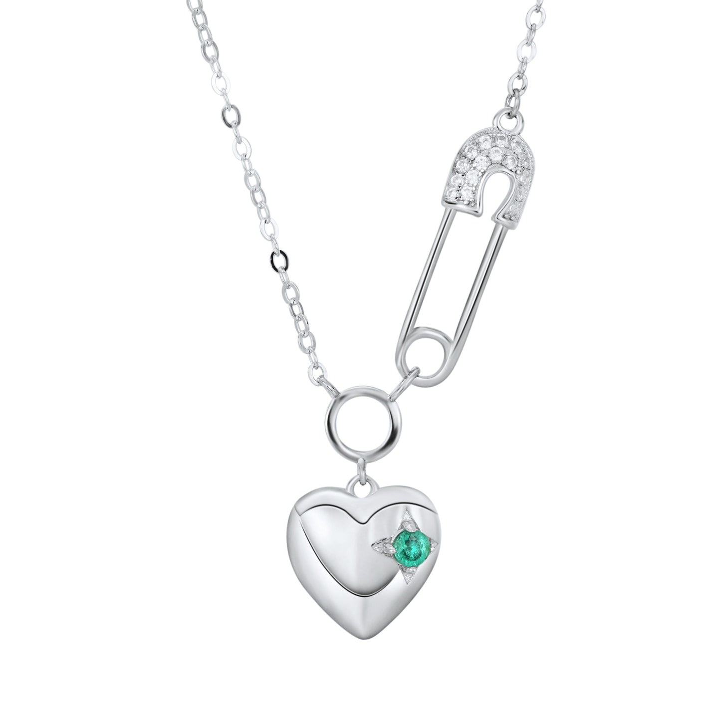 Emerald Heart Pendant Necklace in S925 Silver