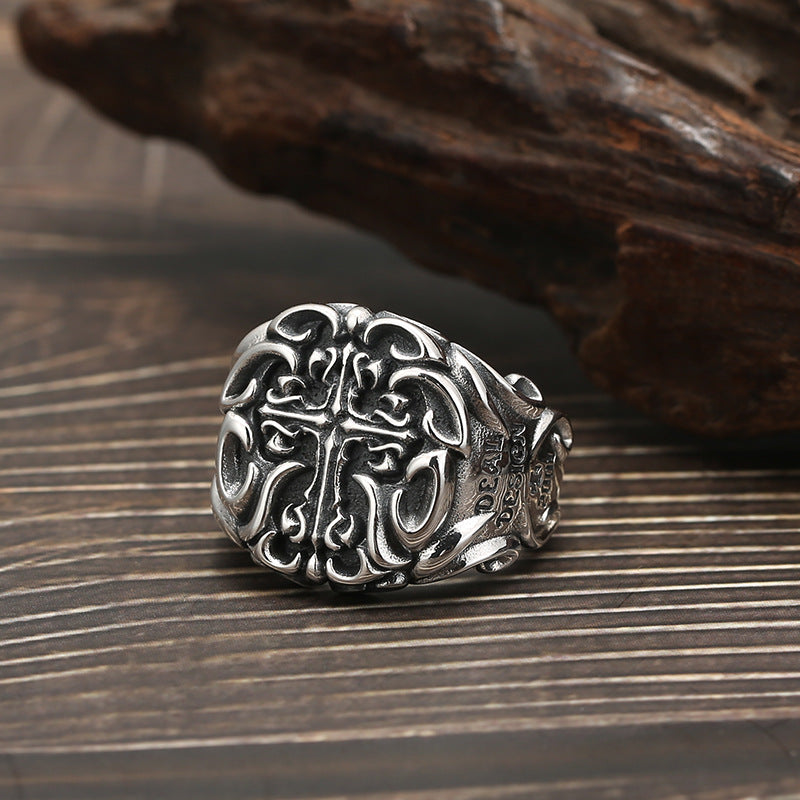 925 Silver Heavy Industry Cross Ring for Men | Elvarina