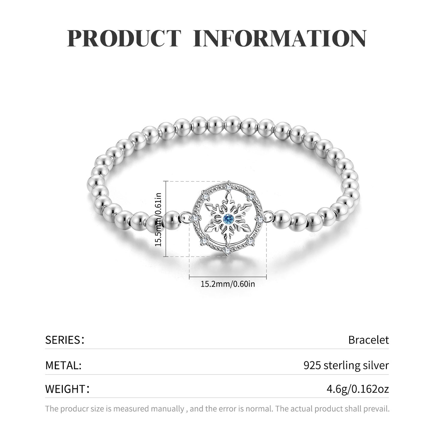Snow Flower Bead Bracelet in S925 Silver