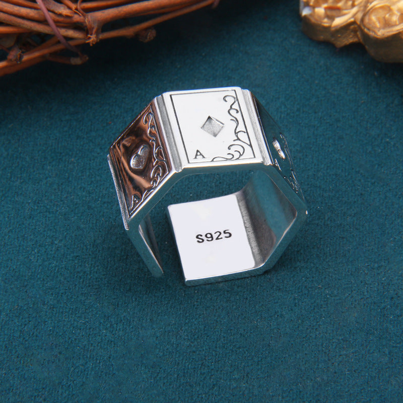 925 Silver Glossy Poker Square Ring | Unisex | Elvarina