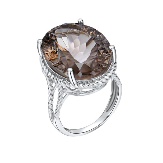 Natural Smoky Tea Crystal Ring in S925 Silver | Elvarina