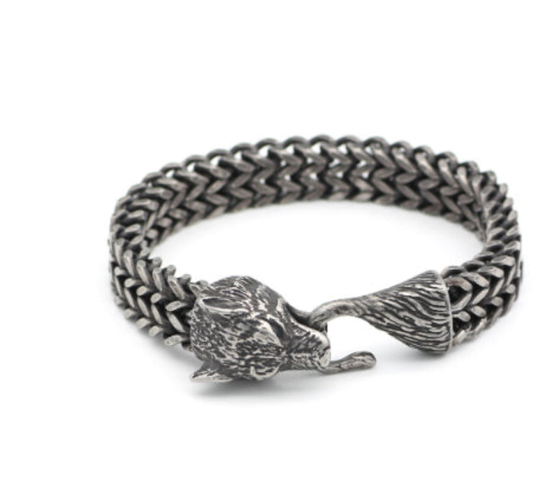 Men's Wolf Head Cuban Chain Bracelet Stainless Steel - Elvarina