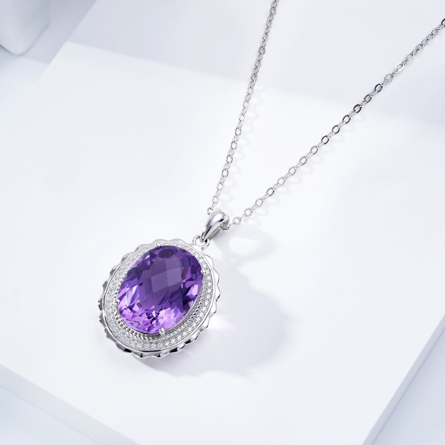 Oval Amethyst Pendant in S925 Silver