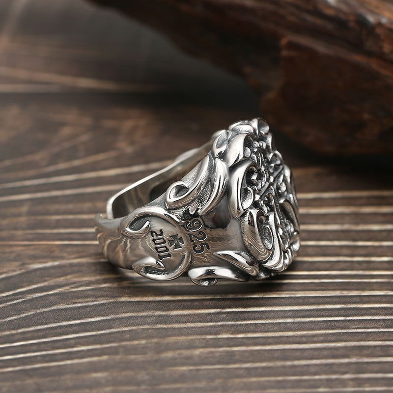 925 Silver Heavy Industry Cross Ring for Men | Elvarina