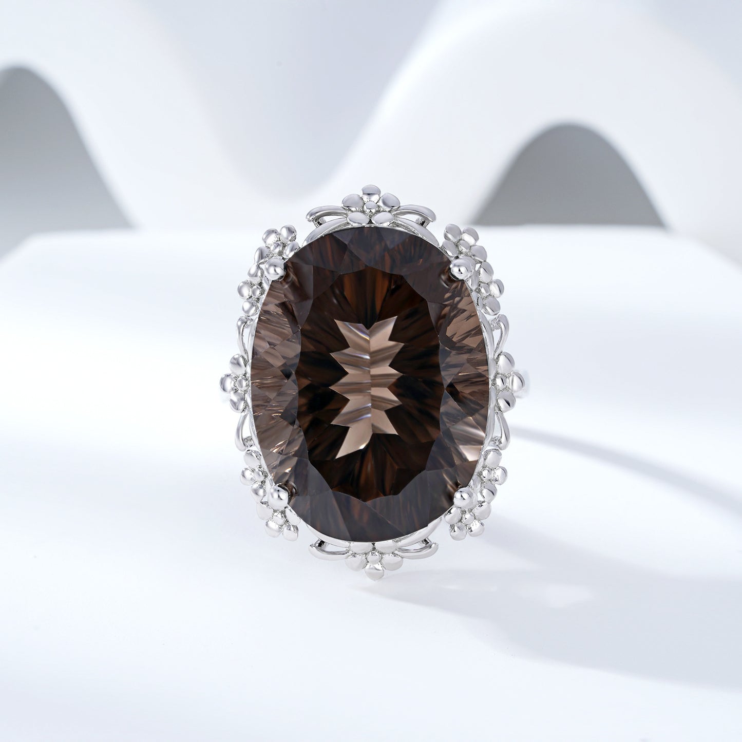 Natural Tea Crystal Ring Set in S925 Sterling Silver | Elvarina