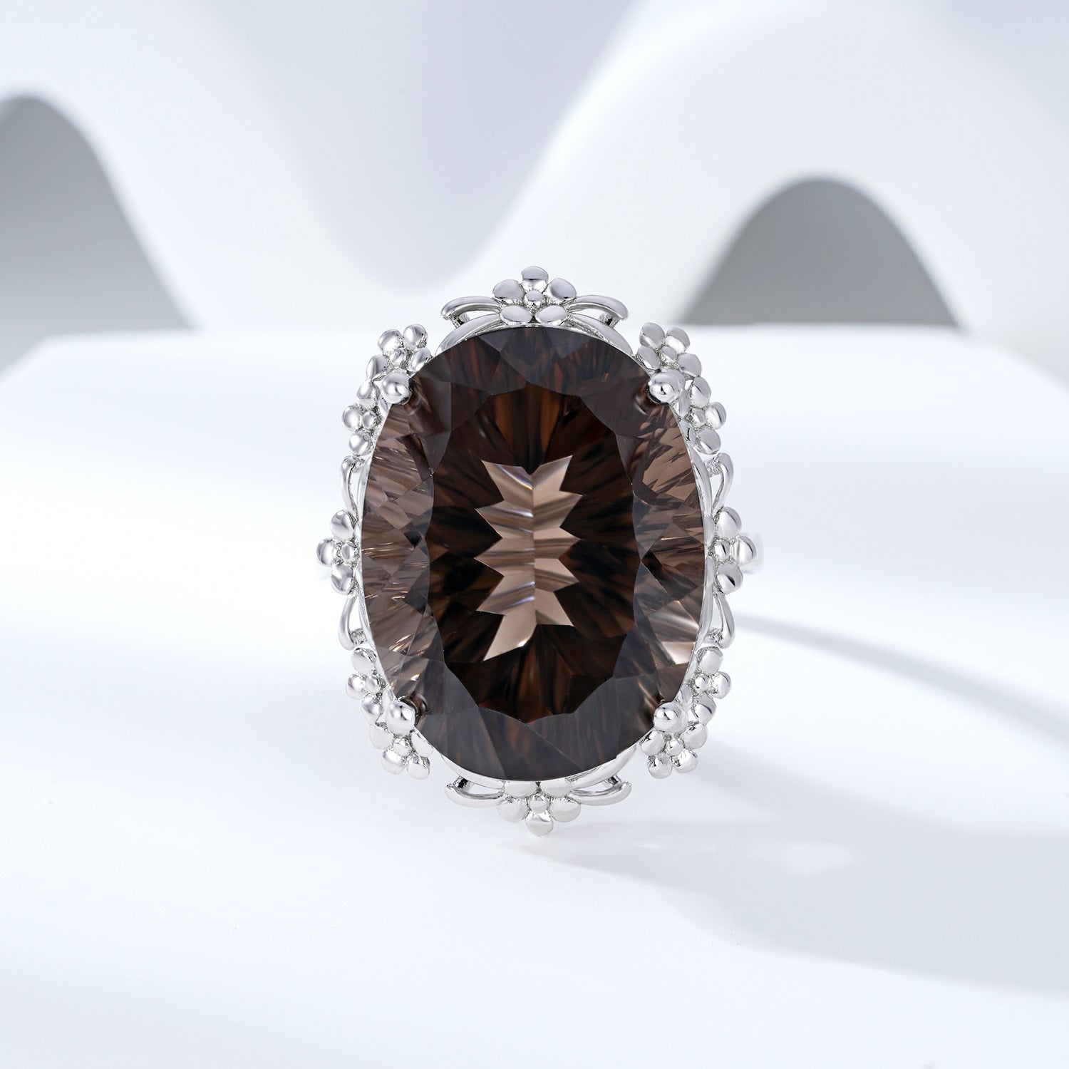 Natural Tea Crystal Ring Set in S925 Sterling Silver | Elvarina