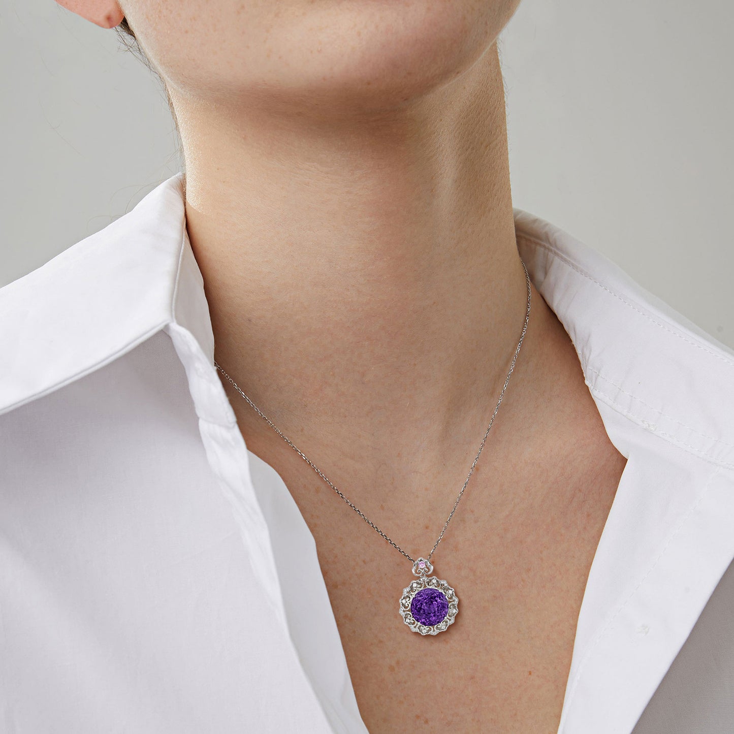 Natural Amethyst Pendant Necklace | Luxurious S925 Silver | Vintage Design