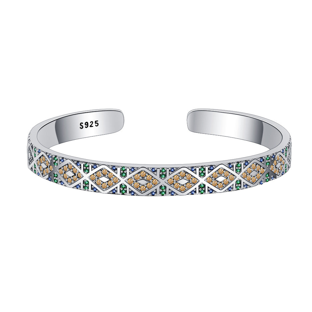 Geometric Tribal Bracelet in S925 Silver