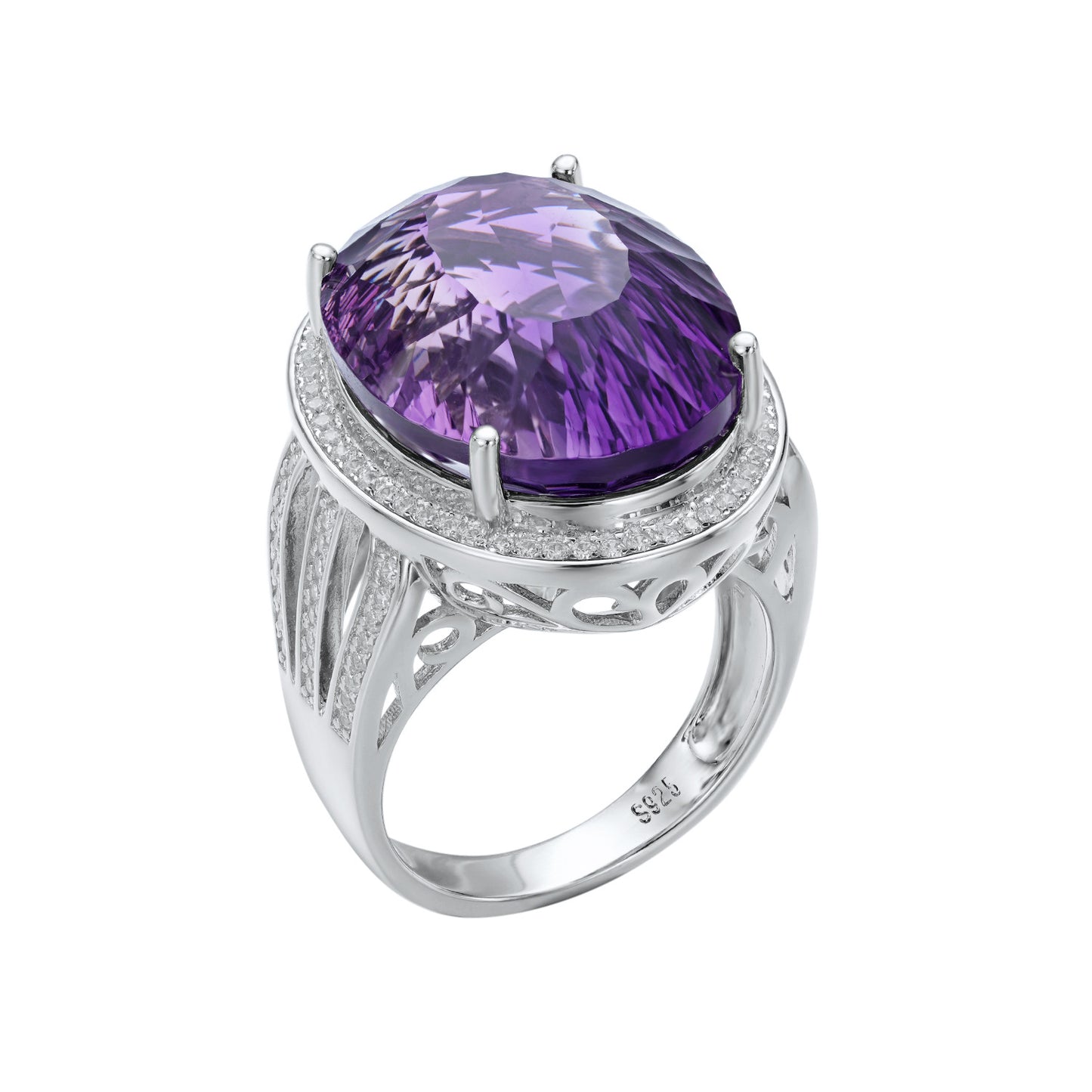 Natural Amethyst Crystal Ring in S925 Silver