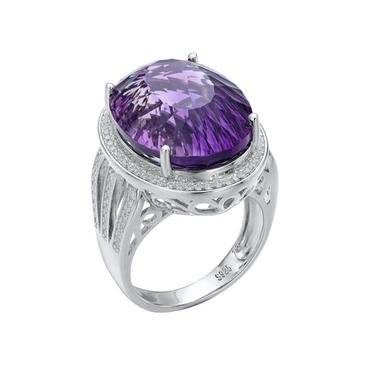Natural Amethyst Crystal Ring | S925 Silver | Elvarina