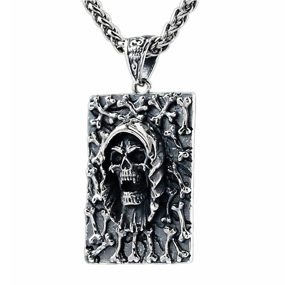 Titanium Steel Punk Skull Pendant Necklace for Men | Elvarina
