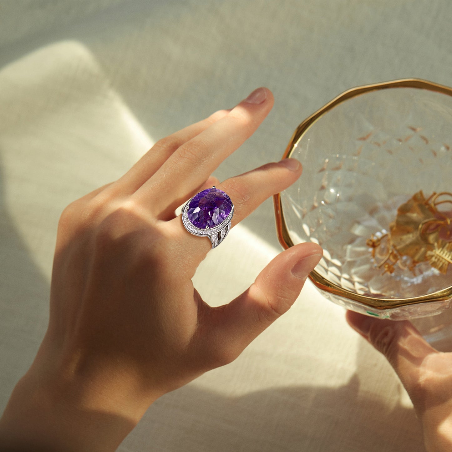 Natural Amethyst Crystal Ring | S925 Silver | Elvarina