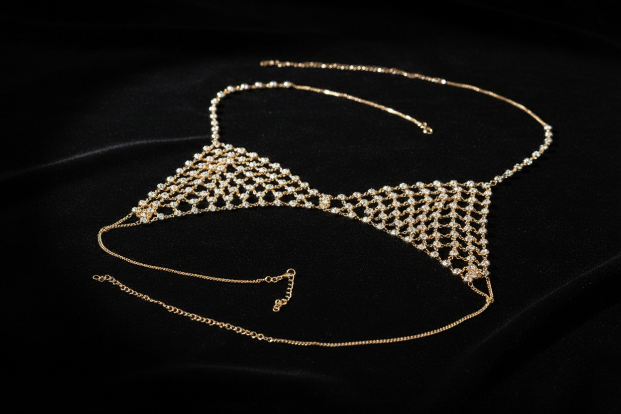 Fringed Rhinestone Mesh Body Chain | Elvarina