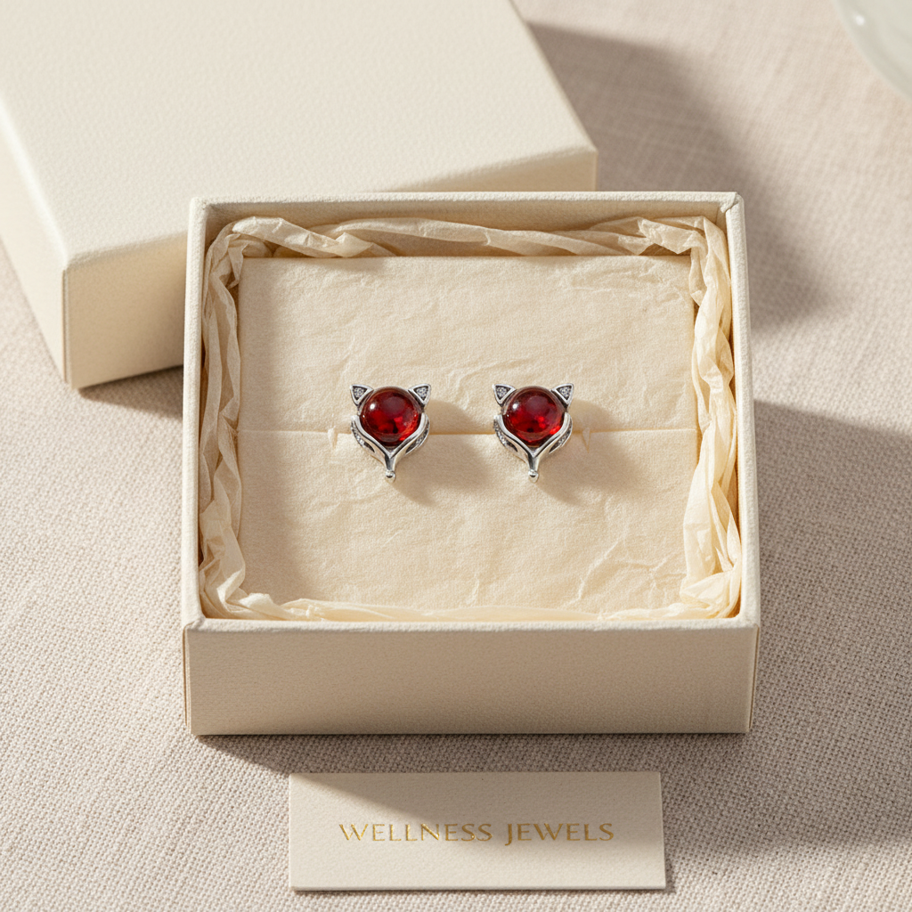 Red Fox Garnet Stud Earrings | S925 Sterling Silver | Elvarina
