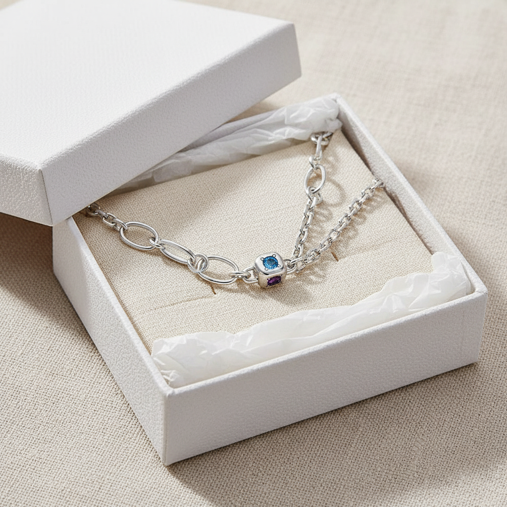 Zircon Dice Double Layer Necklace | S925 Sterling Silver | Elvarina