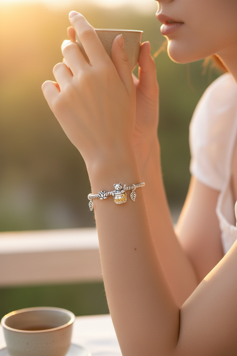 Honey Bear Charm Bead | S925 Silver & 14K Gold | Elvarina