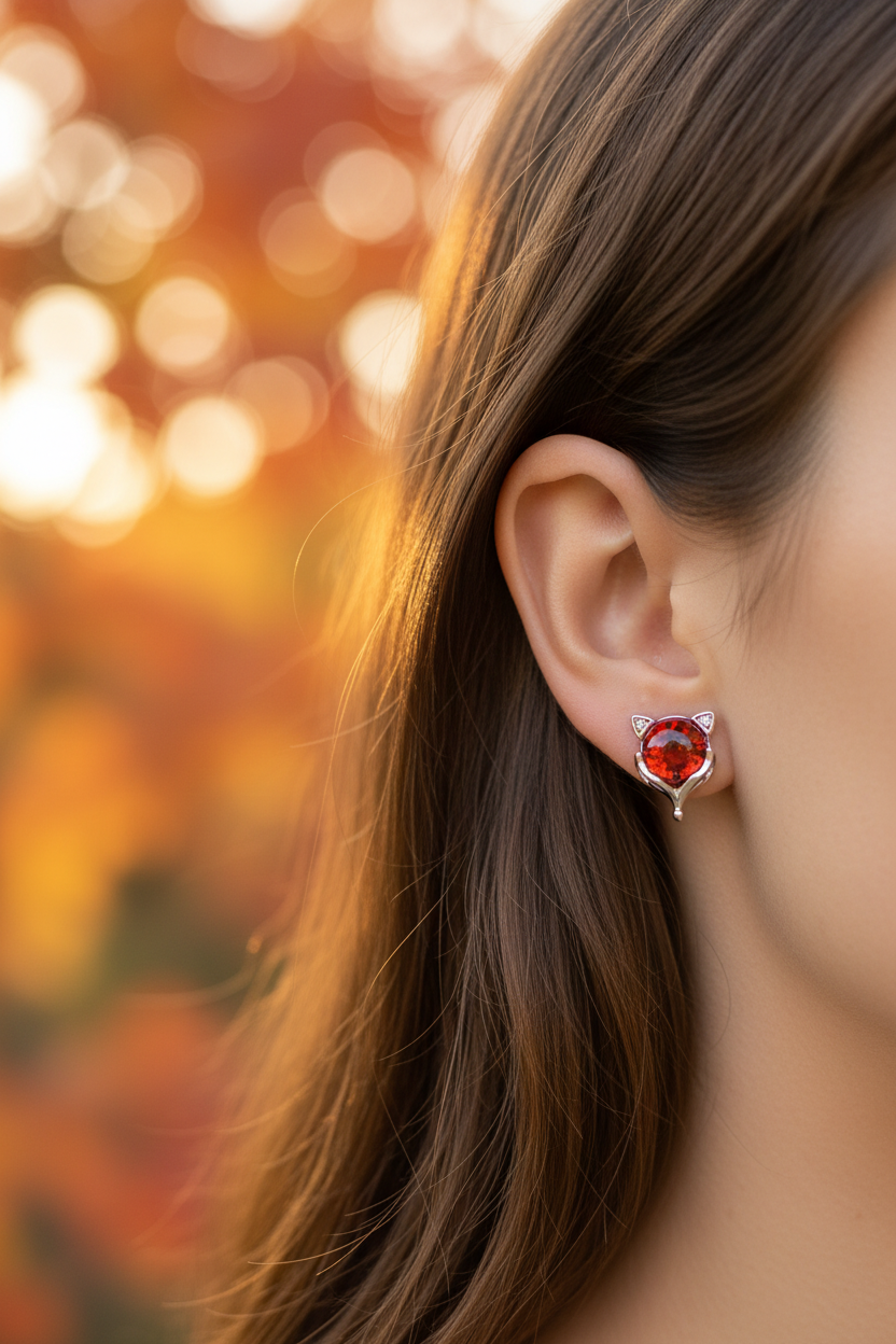 Red Fox Garnet Stud Earrings | S925 Sterling Silver | Elvarina