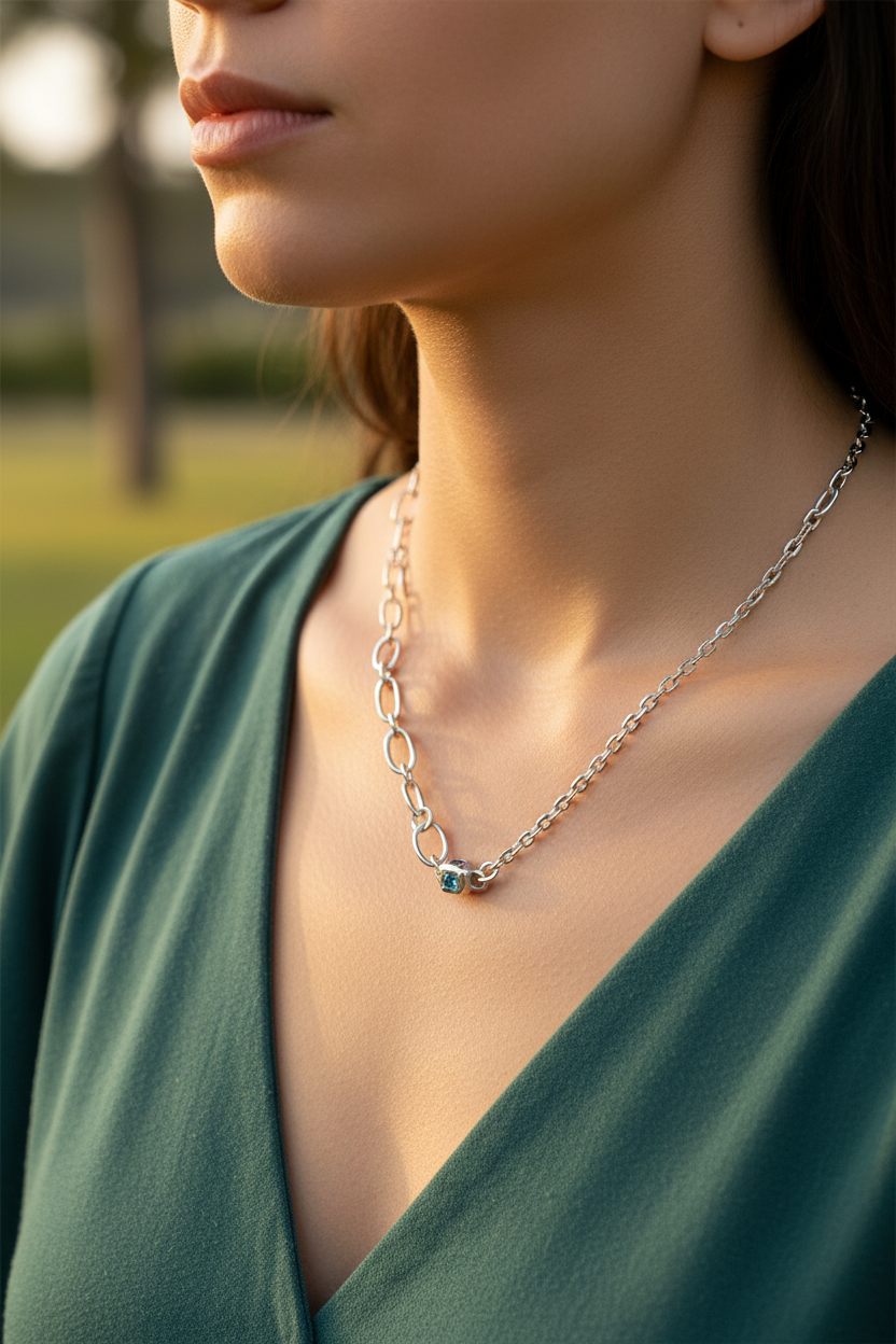 Zircon Dice Double Layer Necklace | S925 Sterling Silver | Elvarina