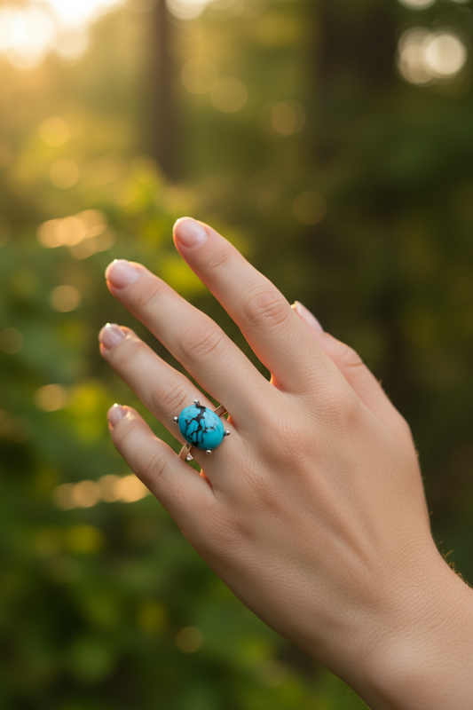 Oval Turquoise Ring | S925 Sterling Silver | Elvarina