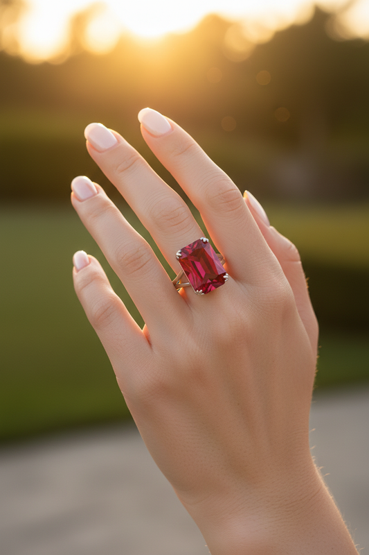 Gemstone Cocktail Ring | S925 Silver & White Gold | Elvarina