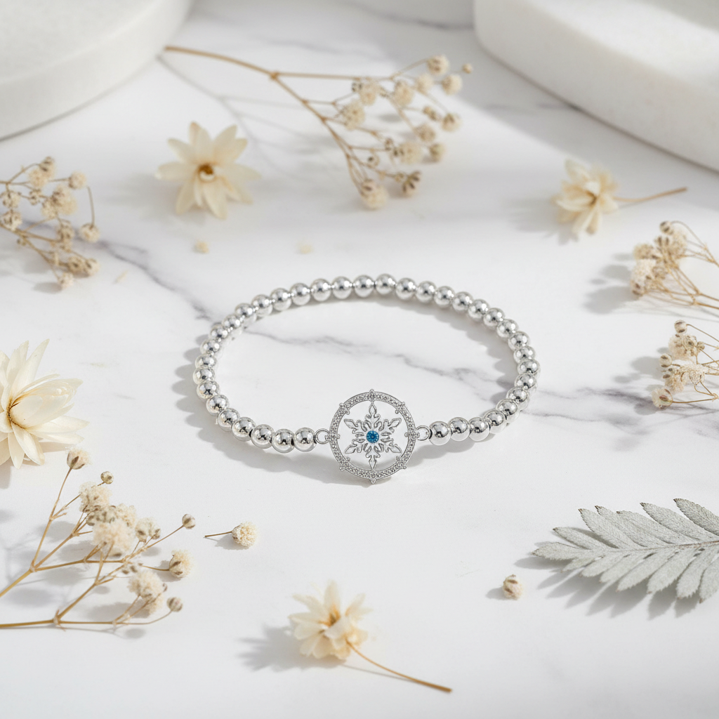 Snow Flower Bead Bracelet | S925 Sterling Silver | Elvarina