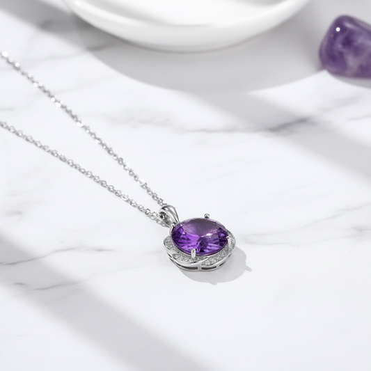 Amethyst Flower Pendant Necklace | S925 | Elvarina